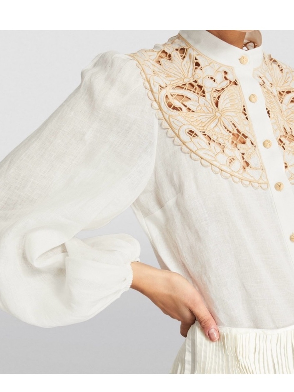 Zimmermann  Jeannie Linen Ivory Butterfly Yoke Button Down Blouse